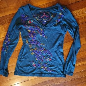 JW Los Angeles size S teal embroidered long sleeve shirt